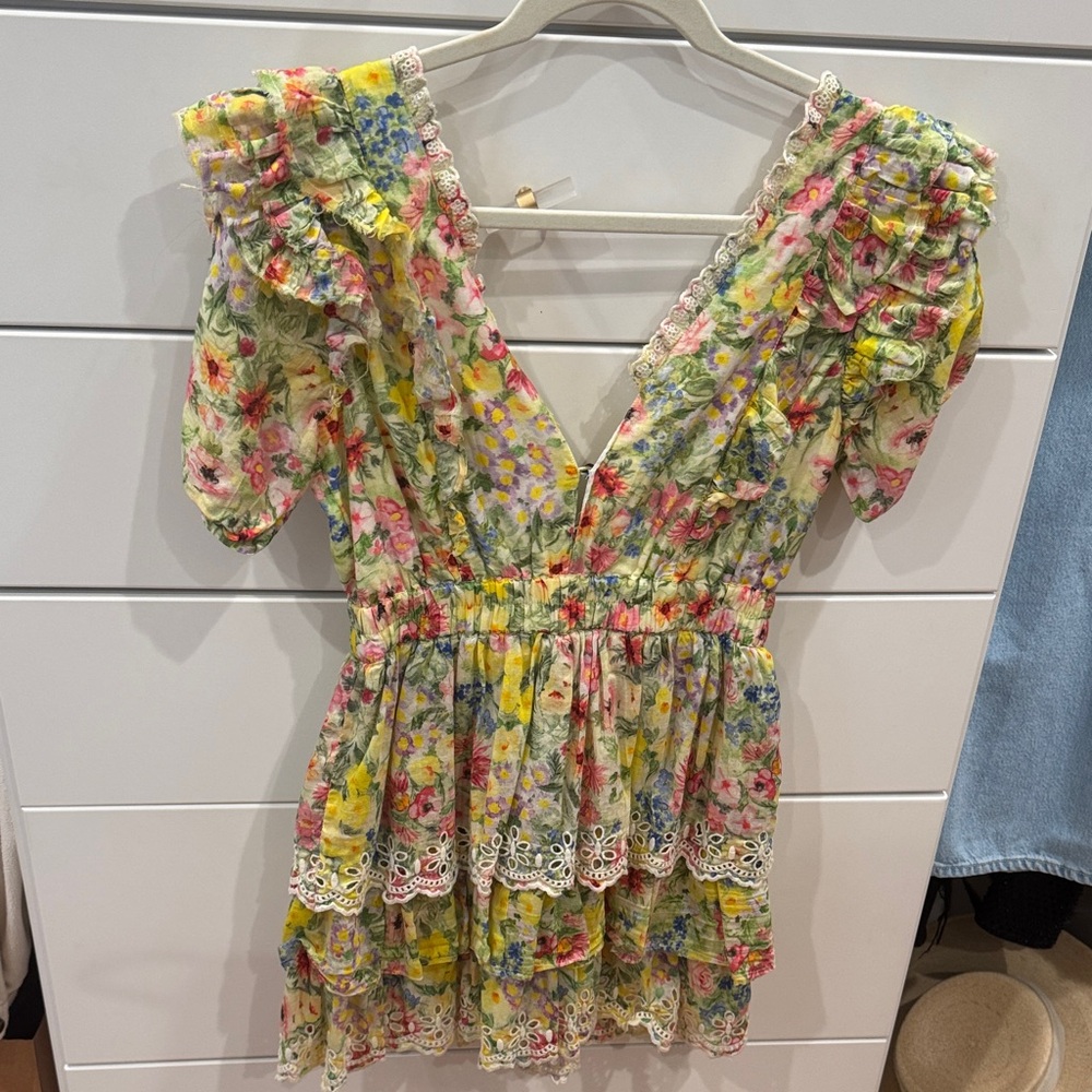 LoveShackFancy Multicolor Floral Ruffle Dress